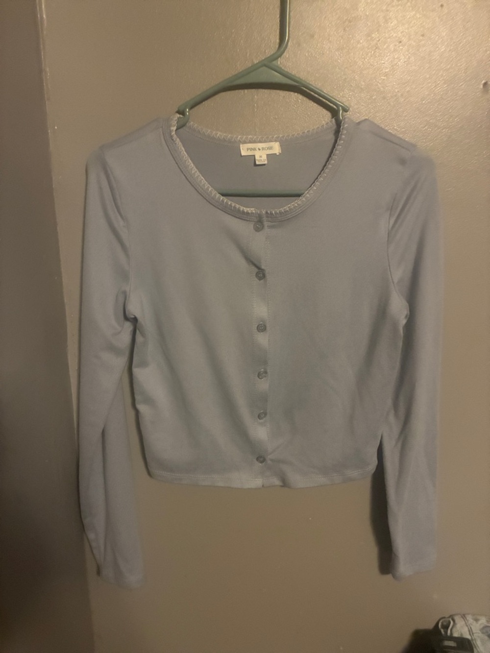 Pink Rose Light Blue Button-Front Long Sleeve Cardigan
